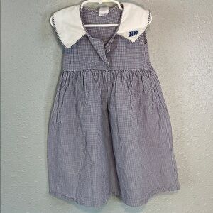 intage Girls Navy Gingham Dress – Peter Pan Collar, Size 3
